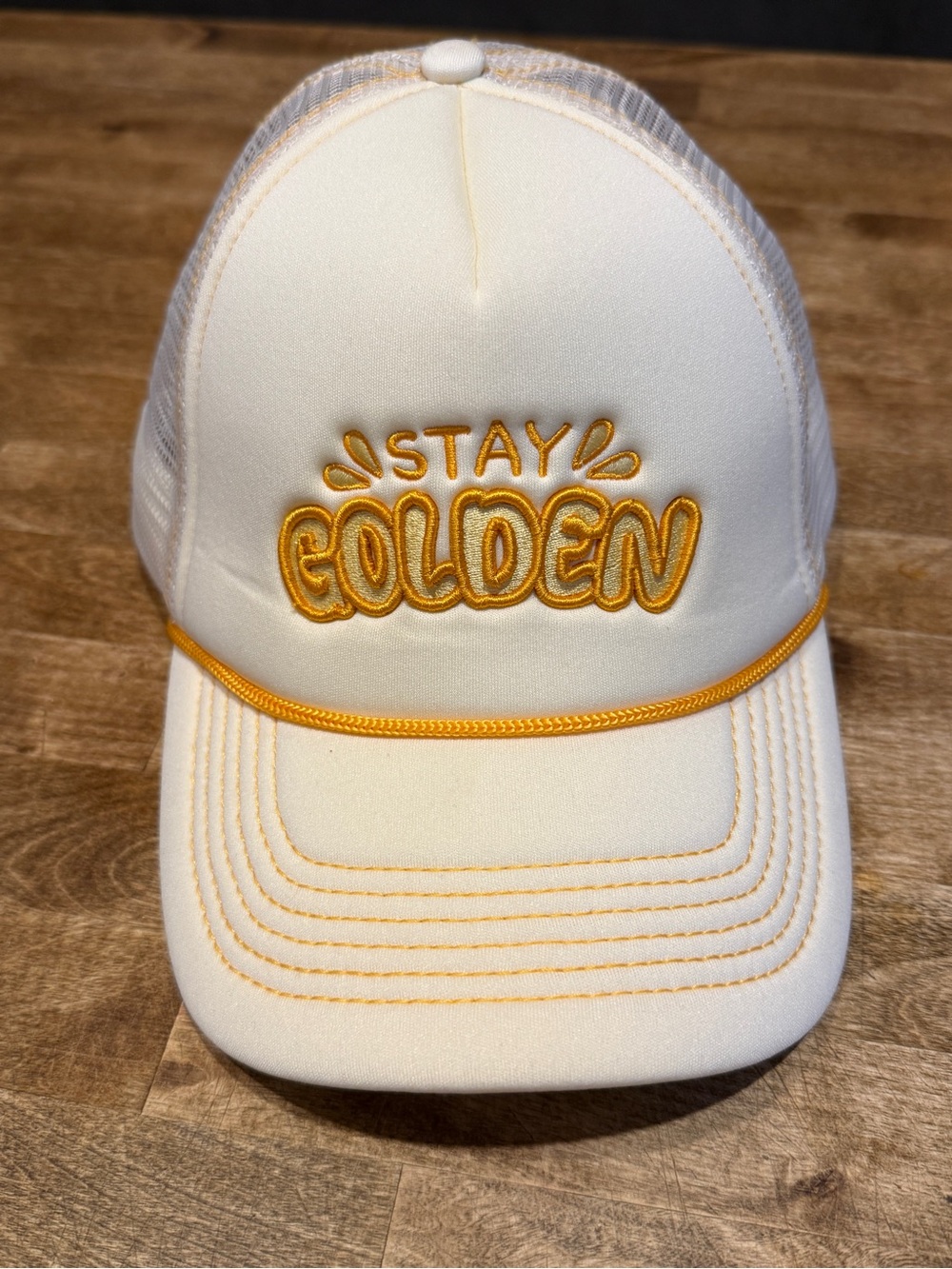 Stay Golden Trucker Soft Foam Hat - Embroidered Cream and Gold